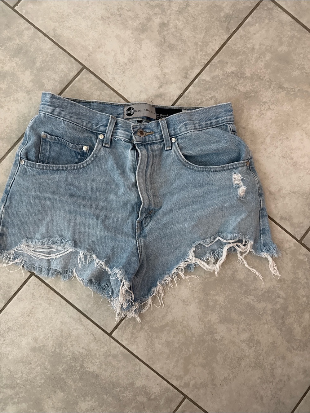 Levi's Light Blue Distressed High-Rise Denim Shorts